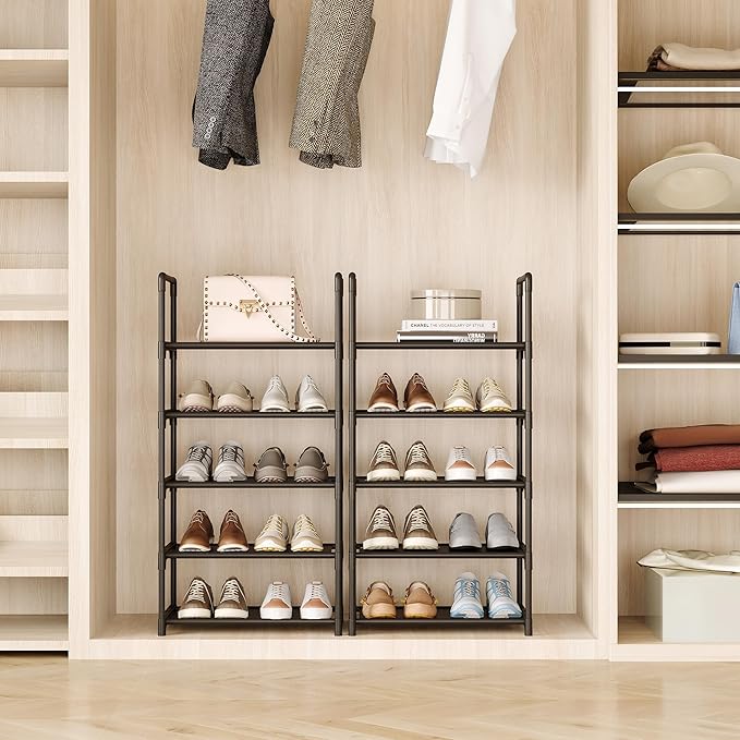 10-Tier Tall Shoe Rack, Adjustable 20-25 Pairs Shoe Shelf Storage Organizer for Entryway Hallway Closet Bathroom Living Room (Black)