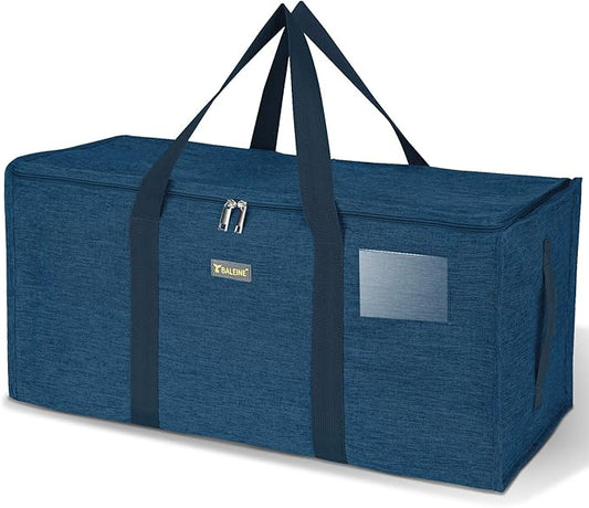 BALEINE Extra Large Storage Tote with Zippers & Carrying Handles, Heavy-Duty Oxford Fabric Moving Bags for Laundry, Space Saving, Storage, Denim Blue