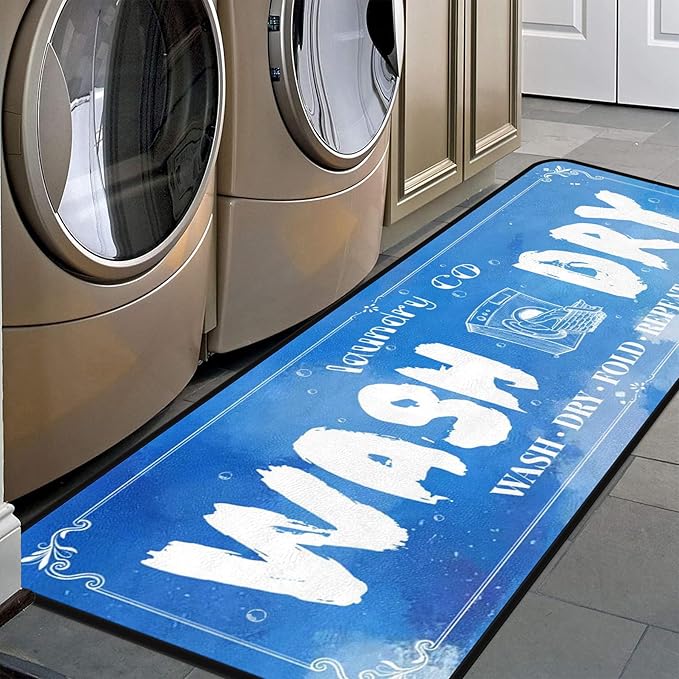 Laundry Room Long Mat Area Rug Non-Slip Floor Mat Waterproof Farmhouse Carpet for Kitchen 40" x 20" (Blue-1)