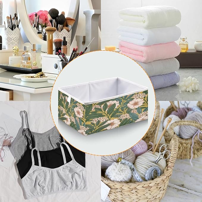 Blueangle Retro Floral Pattern Cube Storage Bin, 11 x 11 x 11 in, Large Collapsible Organizer Storage Basket for Home Décor