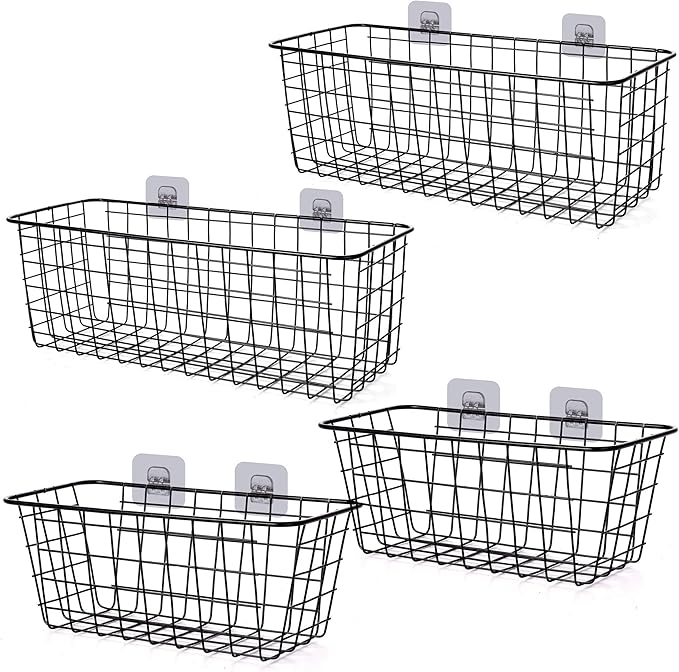 4 Pack Wire Storage Baskets Household Metal Wall-Mounted Containers Organizer Bins for Kitchen Bathroom Freezer Pantry Closet Laundry Room Cabinets Garage Shelf, 2 Large 2 Medium