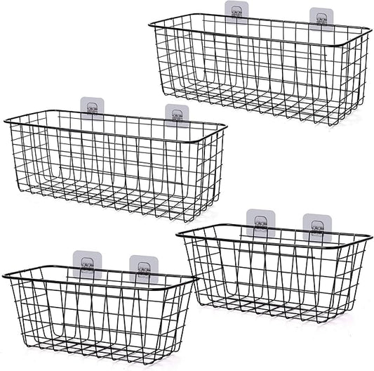 4 Pack Wire Storage Baskets Household Metal Wall-Mounted Containers Organizer Bins for Kitchen Bathroom Freezer Pantry Closet Laundry Room Cabinets Garage Shelf, 2 Large 2 Medium