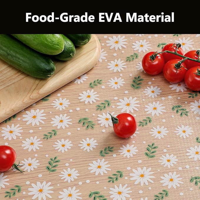 INNOLITES Shelf Liner for Cabinets, Non-Adhesive for Kitchen Drawer Liner, Waterproof Shelf Paper with Floral Pattern, Durable Easy to Clean (Green Daisy, 11.8" x 120")