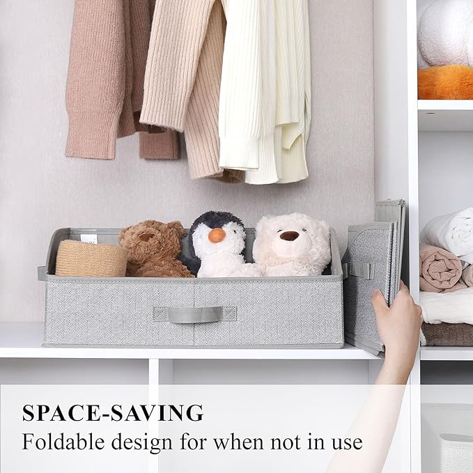 WUIKE 6-Pack Trapezoid Storage Bins, Foldable Storage Baskets for Clothes, Purse, Blanket, Herringbone Gray, Extra Large