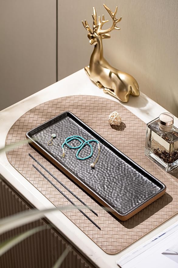 Vanity Tray with Brown Trim, Candle Tray, Bathroom Countertop Perfume Holder Organizer, Decorative for Dresser, Table, Countertop, Home dÃ©cor, Rectangular, Black, 12''Ã4.7''