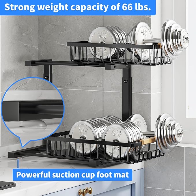 2 Pack Under Sink Organizer and Storage, Under Sink Storage for Kitchen Bathroom Cabinet, Double Pull-out Design, Height Adjustable