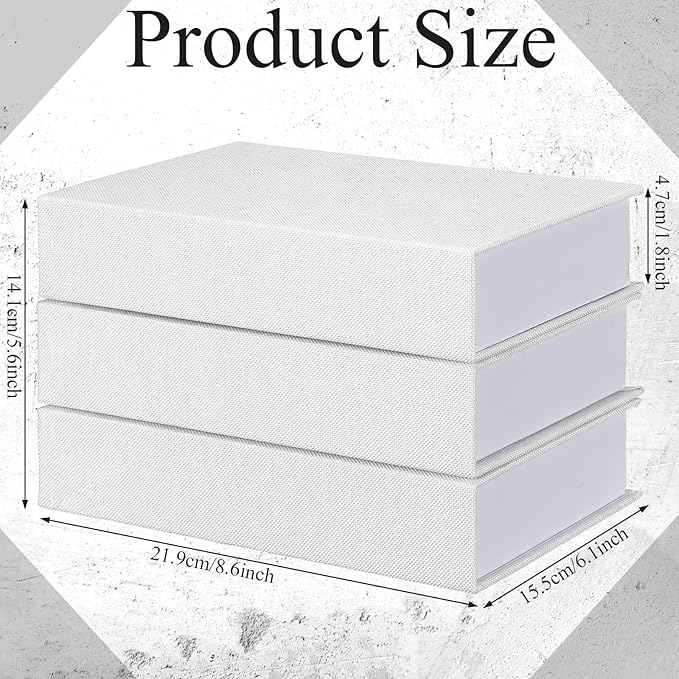 Tioncy 3 Pcs Fake Book Box Neutral Linen Book Box Decorative Faux Prop Storage for Farmhouse Home Decor shelf Table Card Photo DIY Keepsake Gift(8.6 x 6.1 x 1.8 Inch,White)