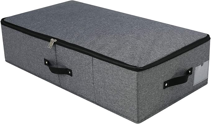 AMJ 29.5"*15"*7", Rigid Under Bed Garment Storage Bins, Folding & Washable, Soft Zip Lid, Black Gray