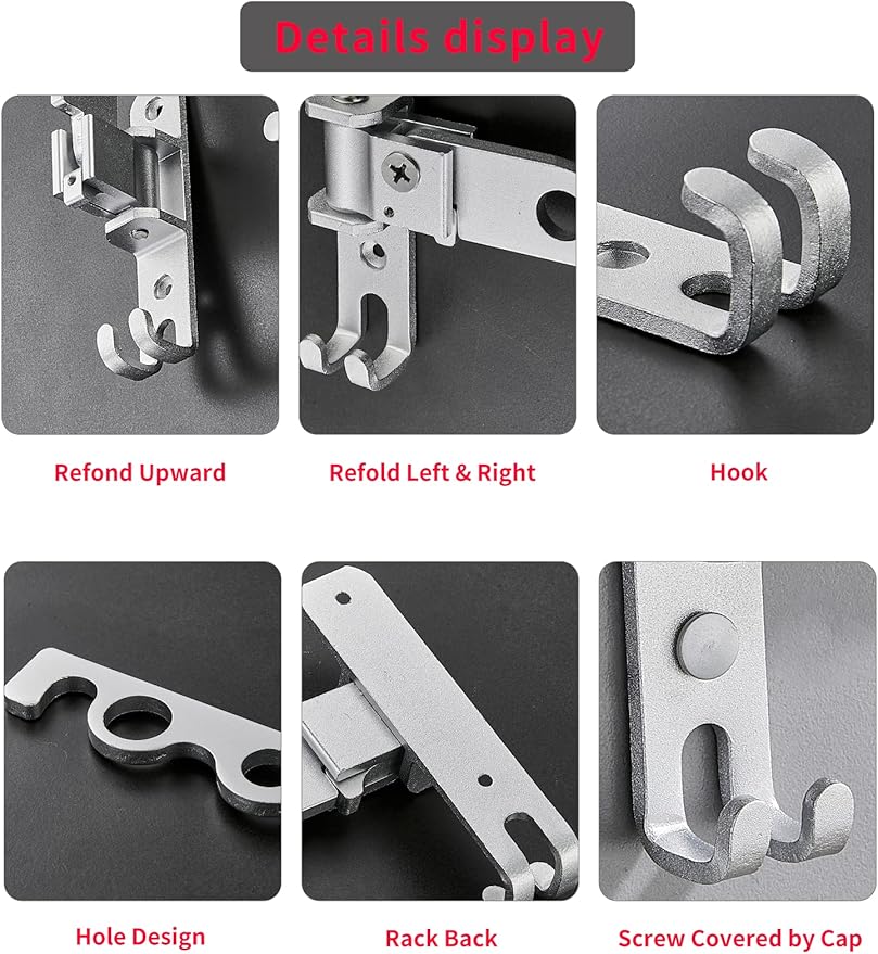 Dr.DJ Wall Mount Coat Hanger Holder Silver Clothes Drying Organizer Rack Garment Hooks Aluminium Retractable Folding Indoor Wall Mounted Hanger Space Saver for Laundry Room Bedroom (2 Racks) Silver