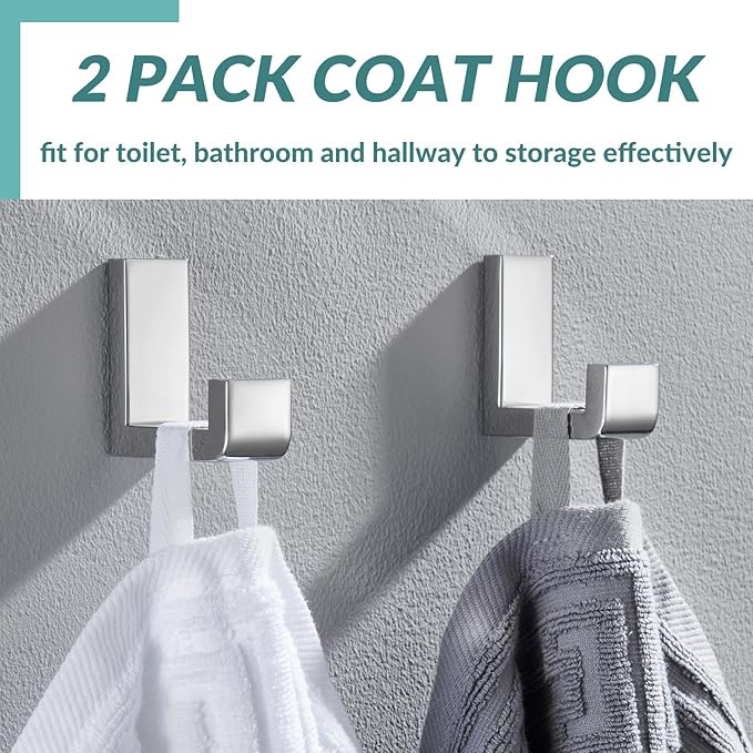 APLusee Polished Chrome Towel Hook 2 Pack, 304 Stainless Steel Robe Hook, Wall Mounted