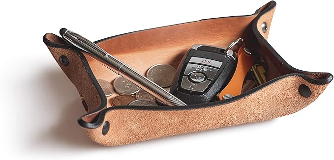 Main Street Forge Leather Valet Tray for Men â Rustic EDC Organizer for Keys, Phone & Wallet â Made in USA - Charred Oak