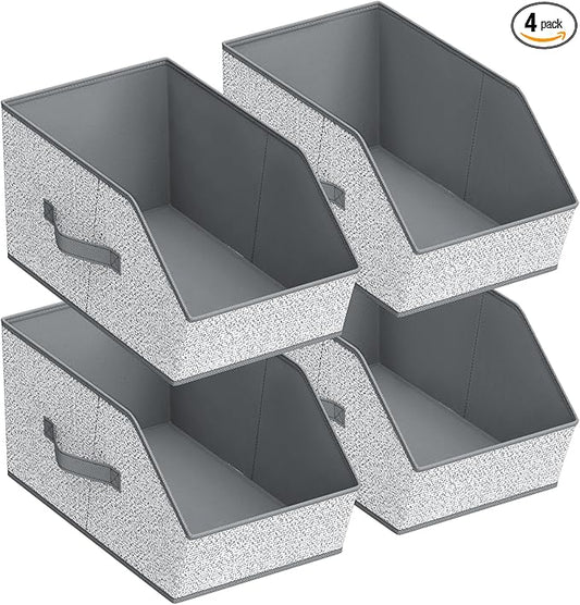 Large Closet Storage Cubes - Closet Storage Bins with Dual Handles for Clothes, Towels, Toys, Shelf Organizer Bins for Bedroom, Nursery, Shelves, Small Spaces, Ant Light Gray, 4 Pack
