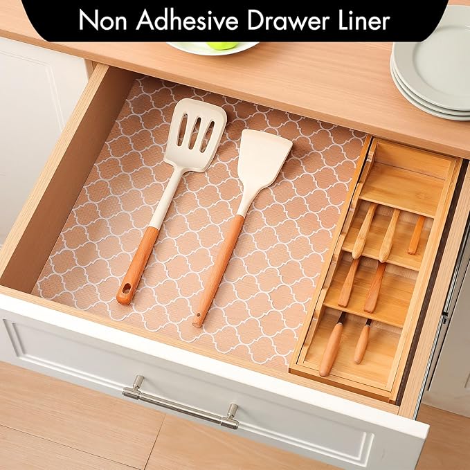 Cooyes Shelf and Drawer Liners for Kitchen Cabinets, Non Adhesive Cabinet Liner, EVA Waterproof Durable Non-Slip Drawer Mats for Shelves, Fridge, Storage, Kitchen Cupboards – Modern Pattern