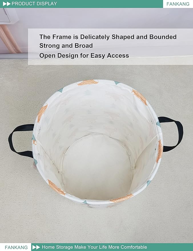 FANKANG Storage Basket, Nursery Hamper Canvas Laundry Basket Foldable with Waterproof PE Coating Large Storage Baskets for Kids Boys and Girls, Office, Bedroom, Clothes,Toysï¼Fox ï¼
