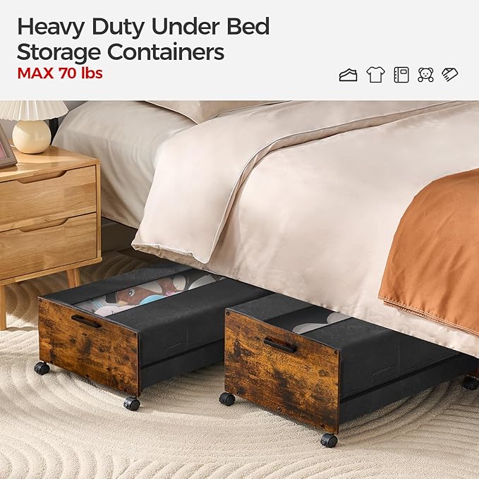 Under Bed Storage with Wheels, Under Bed Storage Containers, UnderBed Drawers with Metal Frame, for Clothes Shoes Blanket