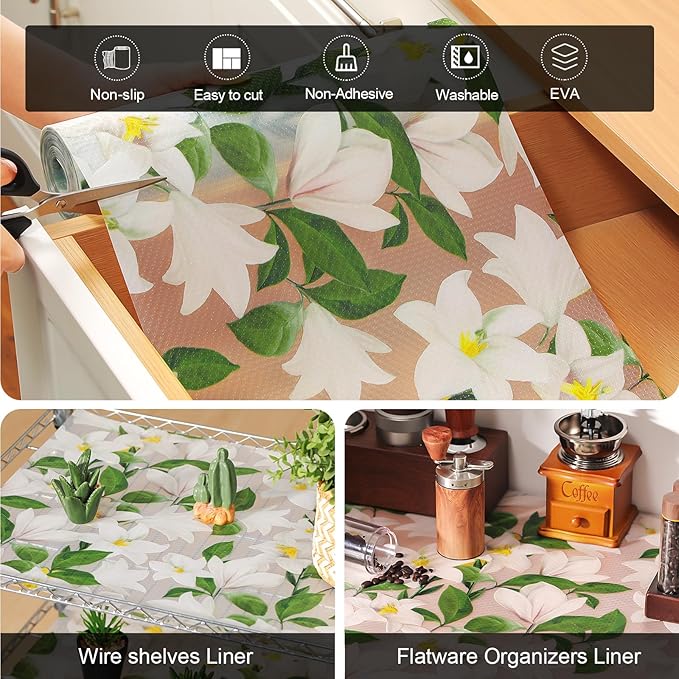 Cooyes Shelf Liner – Premium Non-Adhesive Cabinet & Drawer Liner for Kitchen – Waterproof Shelf Paper with Modern Pattern – Durable EVA Cabinet Mat – Easy to Cut （17.5" W x 78.7" L）