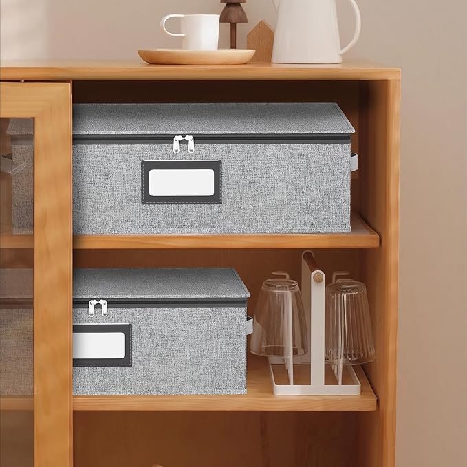 homyfort Coffee Mug Storage Box Organizer with Dividers, China Tea Cup Storage Containers Hard Shell, Service for 24 Coffee Mugs or Tea Cups (Grey)