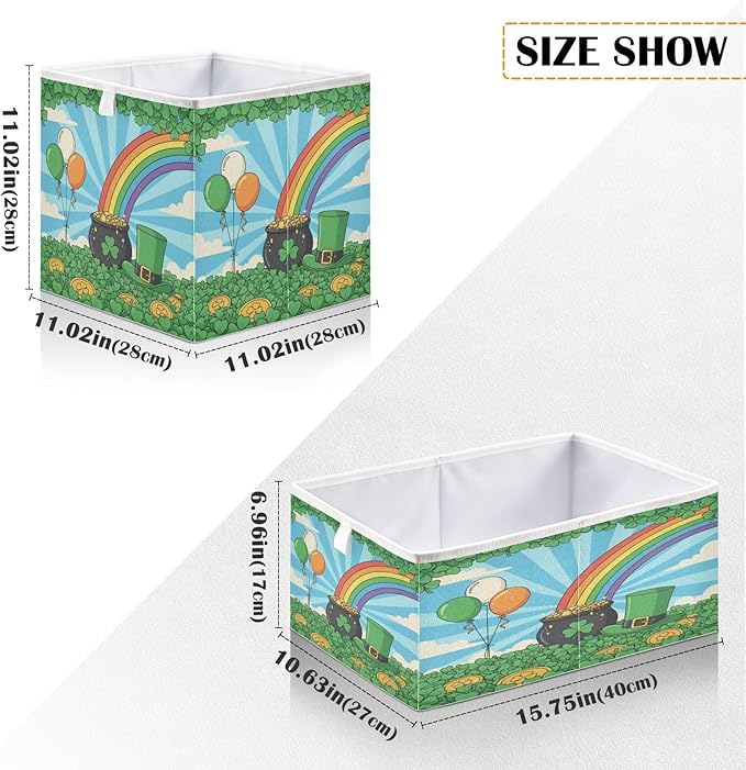Bolaz St Patrick's Day Shamrock Field Leprechaun Hat Coins Closet Organizers Storage Cubes Storage Bins Shelf Baskets Containers for Home Room Office,Rectangle
