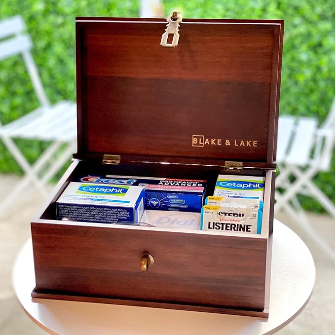 Blake & Lake Antique Style Wood Storage Box - Decorative box for Home or Office - Wooden Box with Hinged Lid Keepsake Box with Metal Latch
