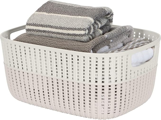 Simplify 2 Pack 2 Tone Sailor Knot Plastic Storage Tote | Decorative Basket | Closet Organization | De-clutter | Accessories | Toys | Bathroom Organization | Large | Ivory