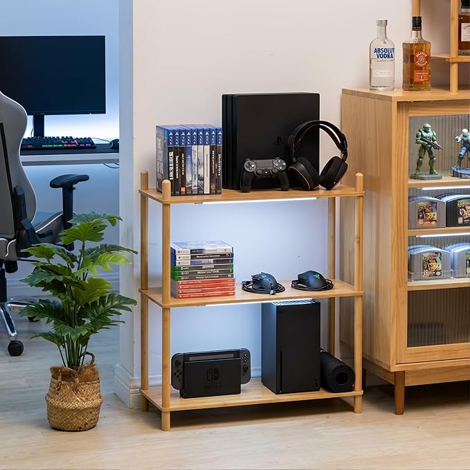 3-Tier Expandable Freestanding Open Bamboo Book Shelf - No-Tool Assembly & Modular,Bathroom Storage Shelf Unit Plant Stand for Small Space, Bedroom, Living Room, Home Office