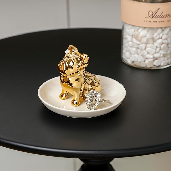 Bulldog Ring Holder Ceramic Ring Dish, Jewelry Holder Dish Trinket Tray For Rings Earrings Trinkets Organizer, Funny Themed Gifts for dog Mom, Lovers, Birthday Gifts for Women