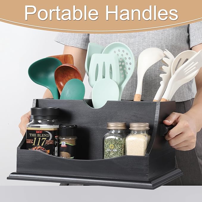 Innovation Kitchen Utensil Holder for Countertop with 4 Compartments, Black(Utensil Not Included)