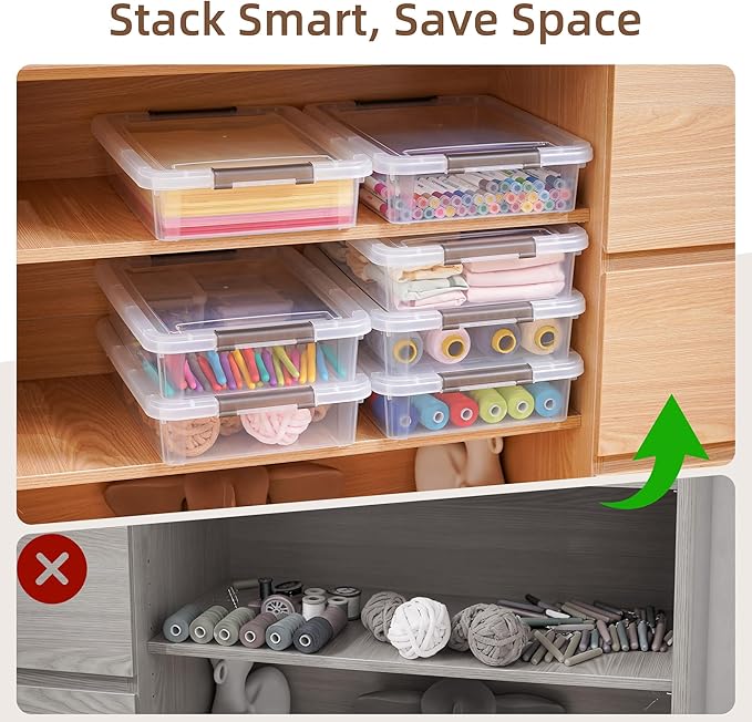 Citylife Clear Storage Bins with Lids,6 Quart Plastic Container Bins for Organizing,Clear File Box Stackable Storage Containers for Home, Office, School, and Scrapbook Clear White,5 Packs