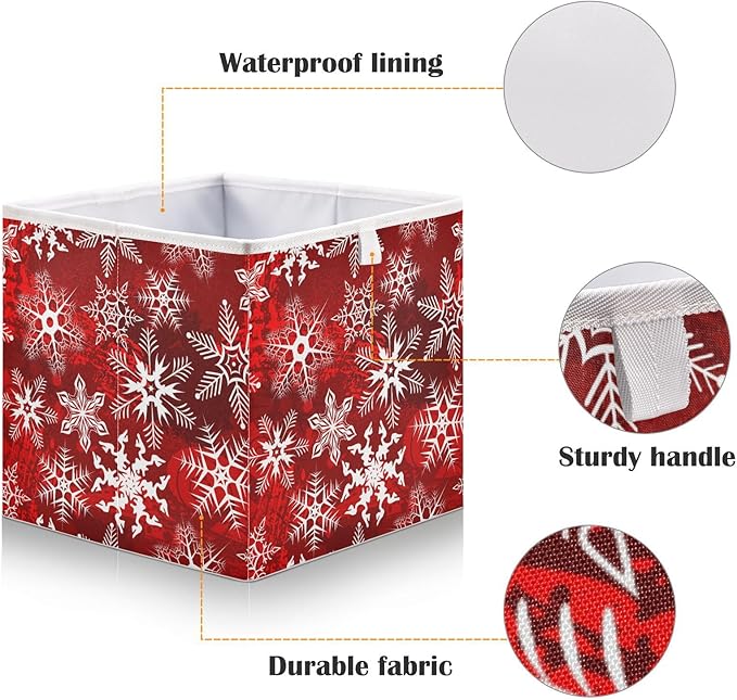 Bolaz Christmas Snowflakes Closet Organizers Storage Cubes Red Storage Bins Shelf Baskets Containers for Home Room Office,Rectangle