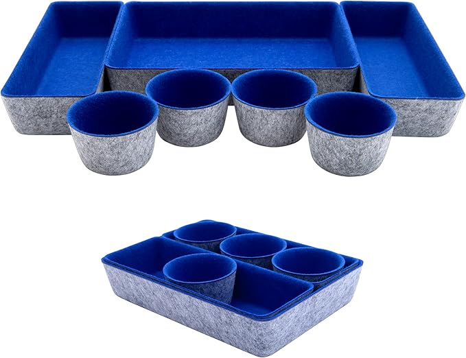 Teeo - Organizers for Drawers - Kitchen Drawer Organizers and Storage - Small Organizer Bins - Makeup Drawer Organizer - Home Office Desk Dividers Compartment Organization - Pack of 7, Royal Blue