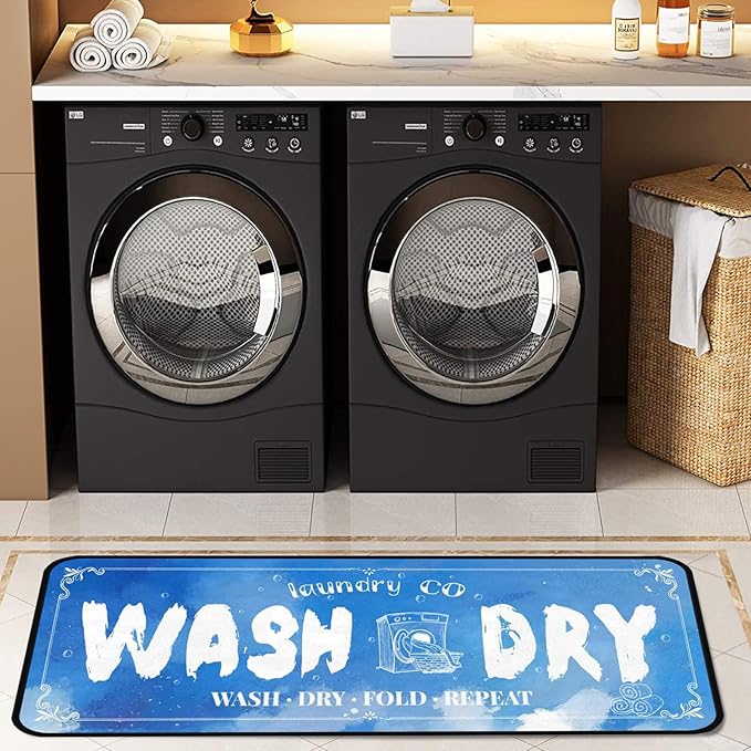 Laundry Room Long Mat Area Rug Non-Slip Floor Mat Waterproof Farmhouse Carpet for Kitchen 72" x 24" (Blue-1)