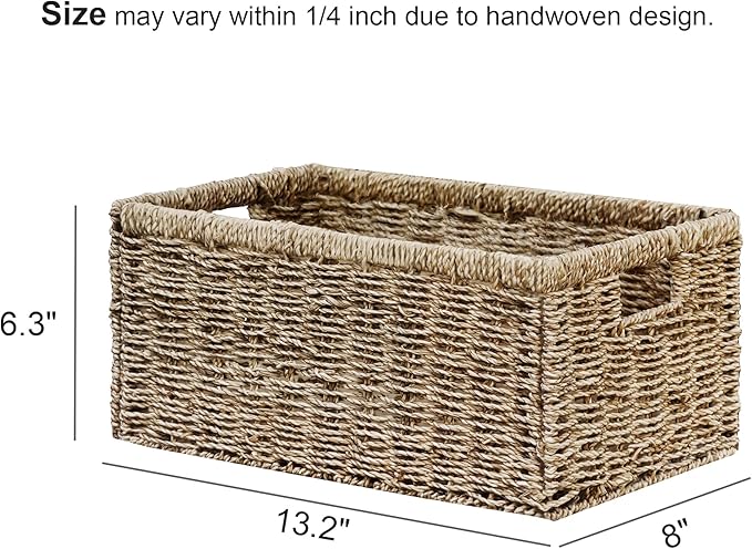 Vagusicc Storage Basket Wicker Baskets for Organizing with Handles Decorative Storage Bins for Countertop Toilet Paper Basket for Toilet Tank Top Small Baskets (13.2x8x6.3 inch, 2 Pack)