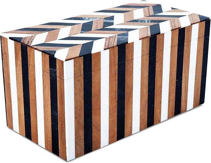 Handicrafts Home Large Decorative Storage Box with Lid Wooden Memory Box Keepsake Storage Box Photo Storage Box – Natural Wood Resin Inlay Marquet Cosmo Collection- 10x5x5