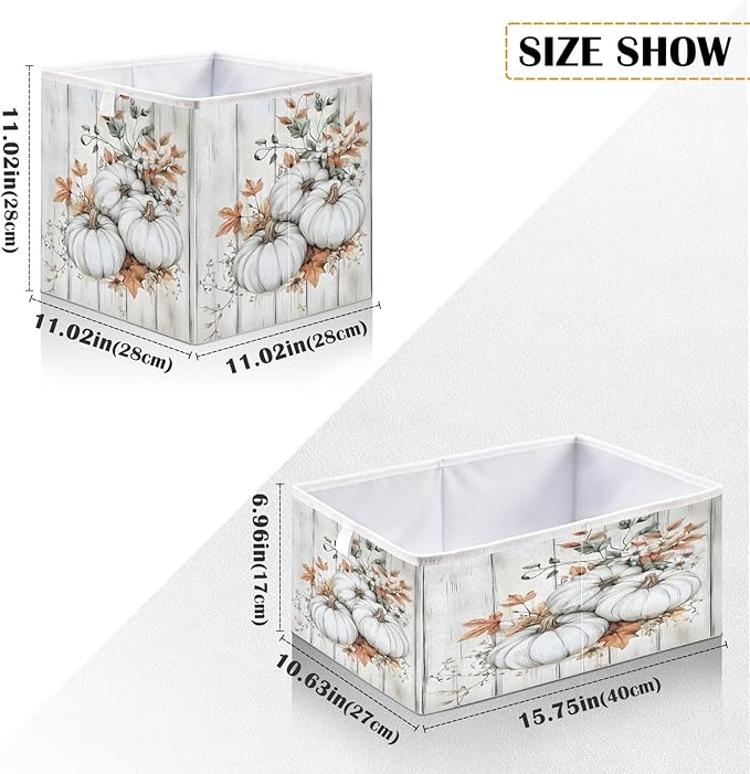 Bolaz White Pumpkin Wood Closet Organizers Storage Cubes Storage Bins Shelf Baskets Containers for Home Room Office,Rectangle