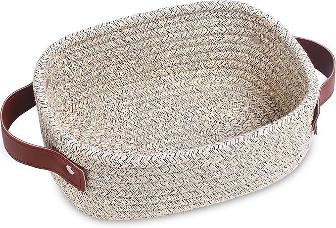 ABenkle Small Storage Basket, Mini Rope Woven Baskets, Cute Shelf Closet Storage Organizer, Boho Decorative Toy Bin for Nursery, Living Room, Spa, Empty Gift Basket - XS, Mixed Brown