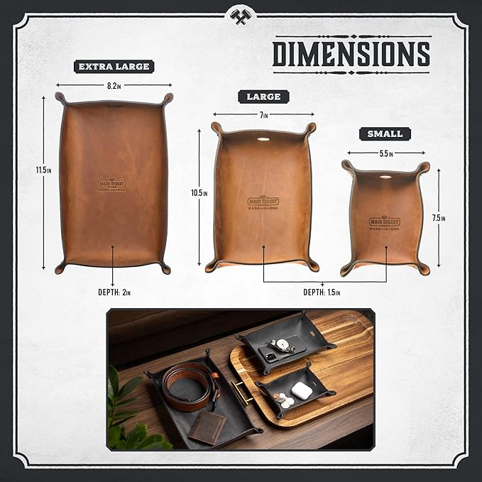Main Street Forge Leather Valet Tray for Men â Rustic EDC Organizer for Keys, Phone & Wallet â Made in USA â Whiskey Barrel Brown