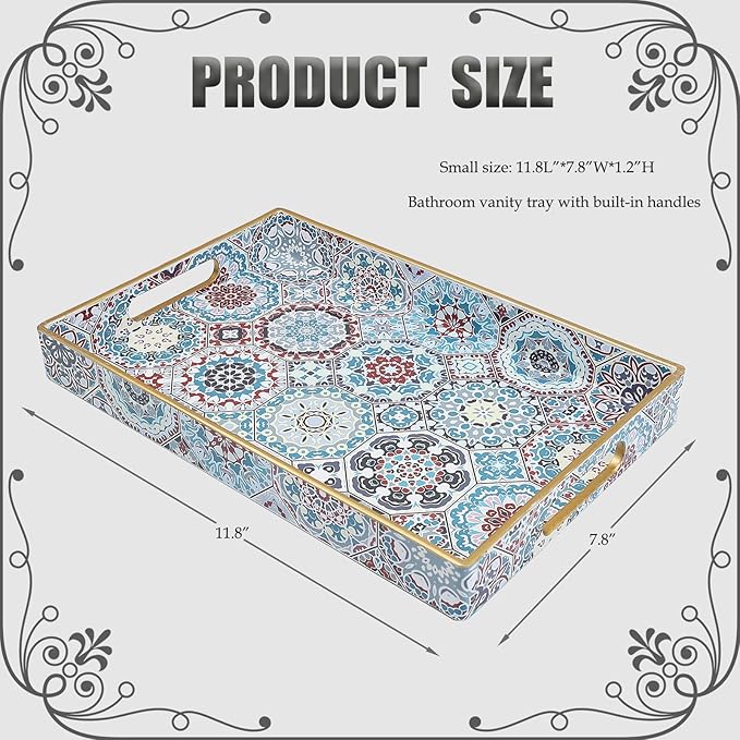 Spsyrine Bathroom Vanity Tray with Handles for Dresser Tops, Countertop, Perfume Decorative Tray, 11.8â * 7.87â *1.37â C2