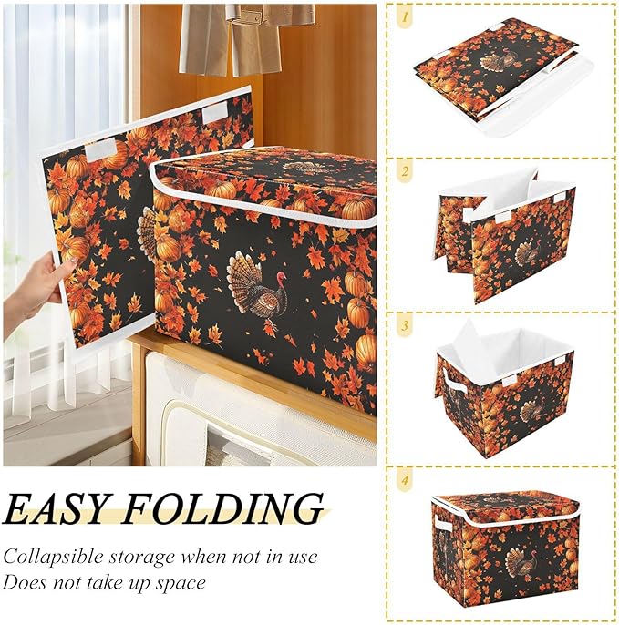 Collapsible Storage Bins with Lids Decorative Fabric Storage Cubes Closet Organizer and Storage Basket Boxes Containers for Clothes Box Chest Nursery Folding Rectangle Orange Maple Leaves Tha