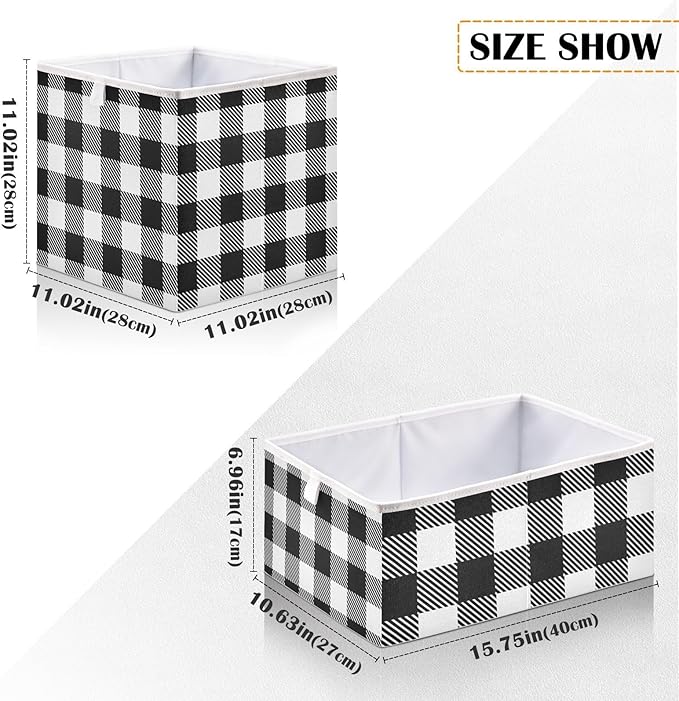 Blueangle White Black Buffalo Plaid Cube Storage Bin, 11 x 11 x 11 in, Large Collapsible Organizer Storage Basket for Home Décor