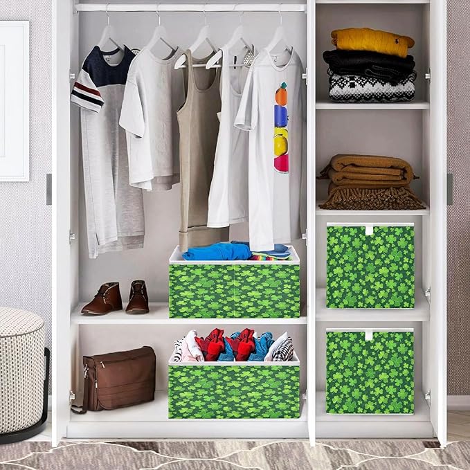 Bolaz Clover St Patrick Day Closet Organizers Storage Cubes Storage Bins Shelf Baskets Containers for Home Room Office,Square
