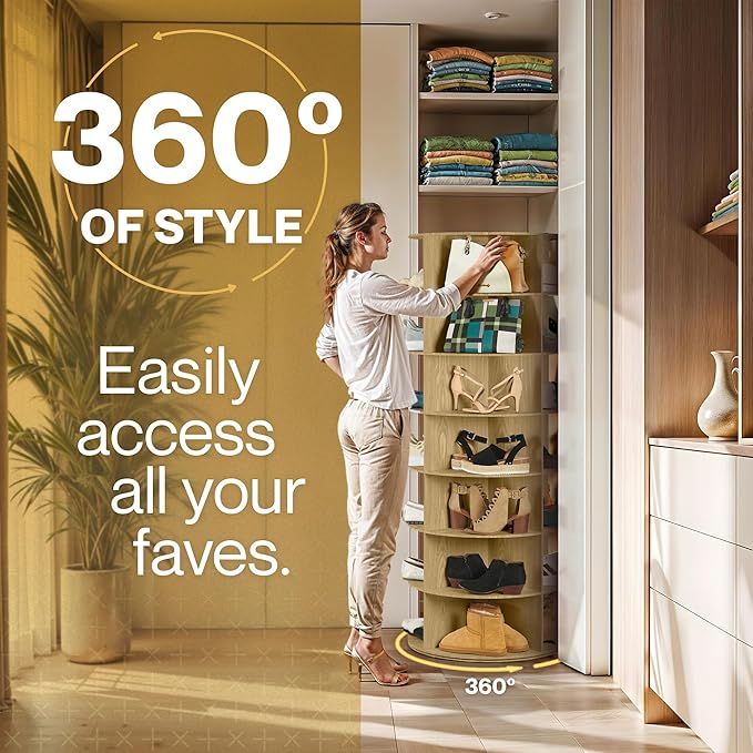 LOFT + IVY 7 Tier Rotating Shoe Rack Tower – 360° Spinning Storage Organizer, Modern Round Shoe Carousel for Closet, Entryway, Bedroom – Space Saving Rotating Lazy Susan Storage Tower