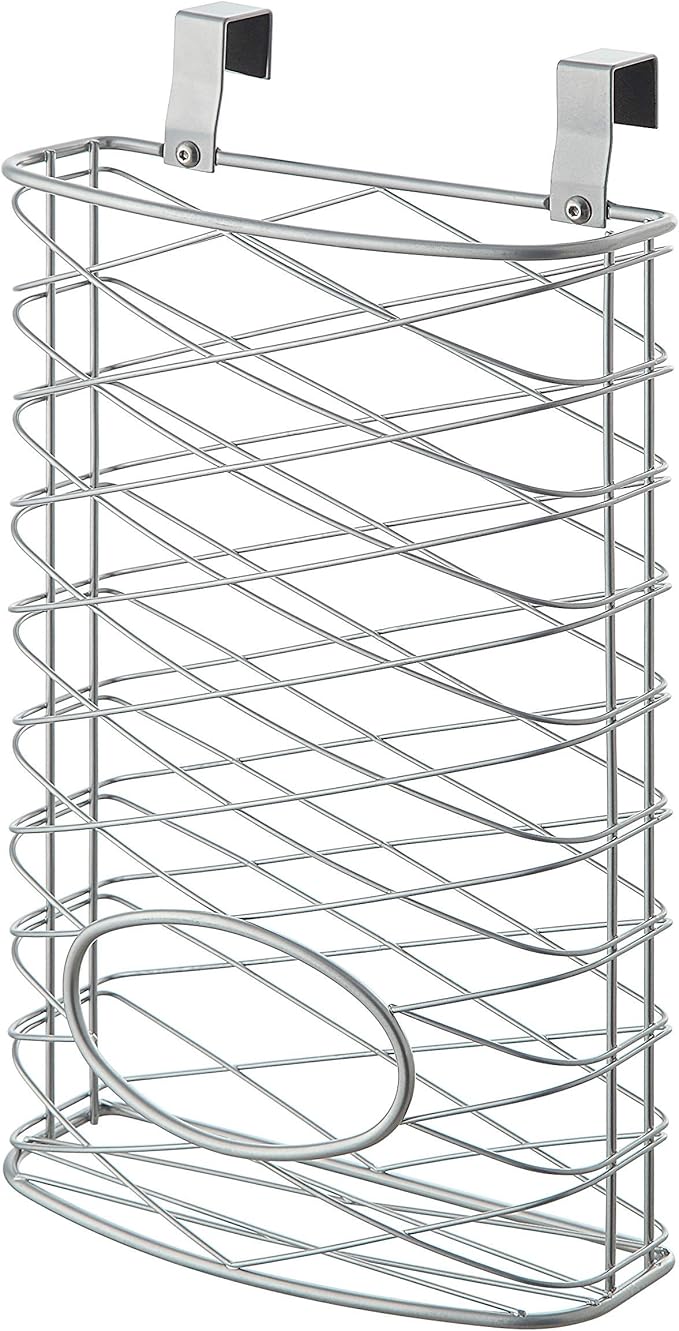 SunnyPoint Over Cabinet Kitchen Storage Organizer Holder or Basket - Hang Over Cabinet Doors in Kitchen/Pantry - Holds up to 50 Plastic Shopping Bags (SILVER)