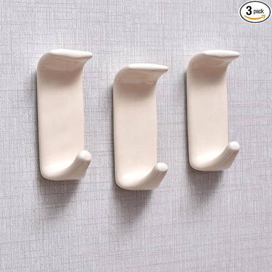 Indian Shelf Boho Ceramic Adhesive Wall Hooks - Damage-Free Decorative Blue Pottery Hangers for Keys & Towels, Renter-Friendly Stick-On Home Décor - 3 Hooks with 6 Strips(Style 5)
