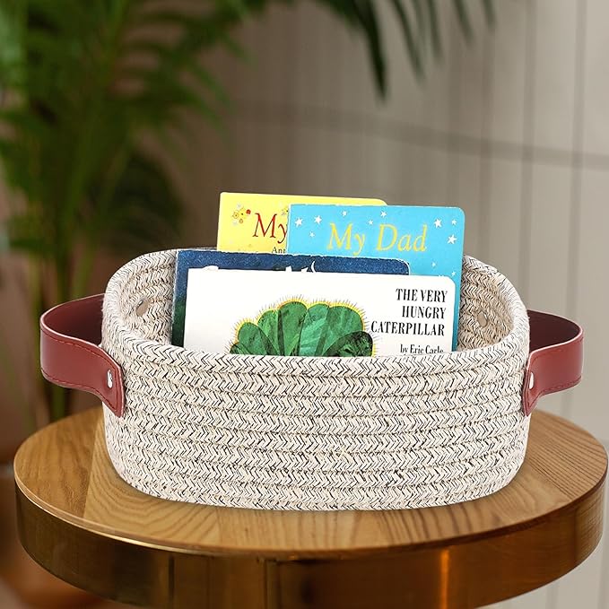 ABenkle Small Storage Basket, Mini Rope Woven Baskets, Cute Shelf Closet Storage Organizer, Boho Decorative Toy Bin for Nursery, Living Room, Spa, Empty Gift Basket - XS, Mixed Brown