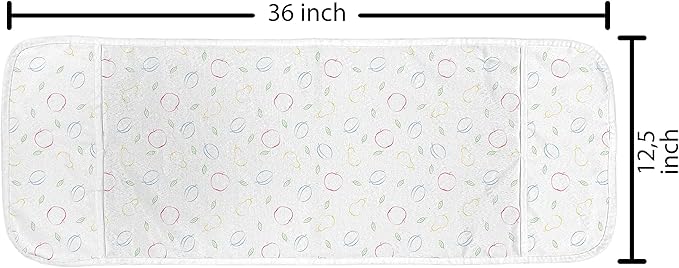 Ambesonne Colorful Microwave Oven Cover, Crayon Drawing Style Pattern with Different Fruits and Green Leaves Healthy Eating, Water Resistant Organizer with Pockets for Kitchen, 36" x 12", Blue Yellow
