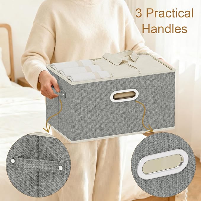 Fabric Open Storage Bins with Metal Handles, Collapsible Organizer Baskets, Foldable Cube Boxes for Shelves, Closet, Living Room, 13x9.1x7.9in, Grey, 2 Pack
