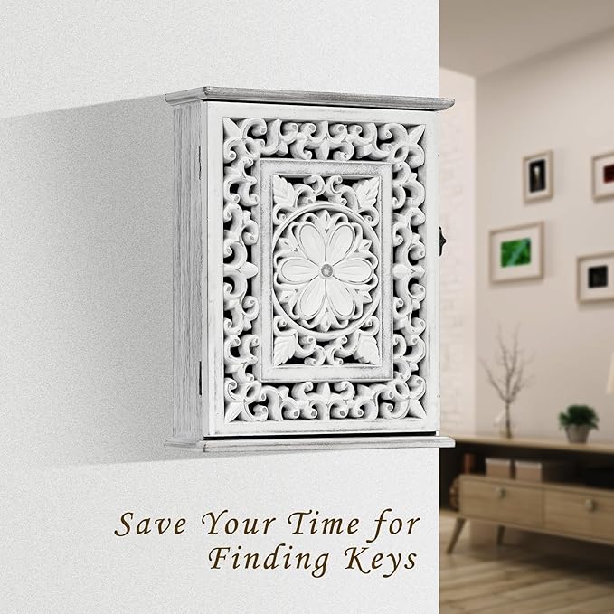 Wooden Key Holder for Wall, Key Box Key Cabinet, Key Hooks Wall Mounted Key Hangers Rustic Decorative Key Rack with 6 Key Hooks for Home Office Entryway Hallway Bedroom Living Room