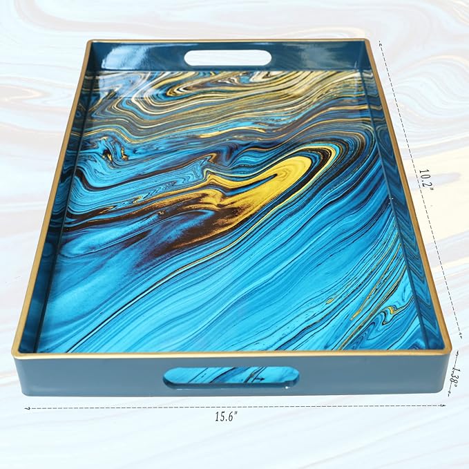 Spsyrine Serving Tray, Marble Decorative Tray Plastic Rectangular Coffee Table Tray for Living Room, Storage, Kitchen, Ottoman, Bathroom Decor. 15.6â X 10.2" LJRE