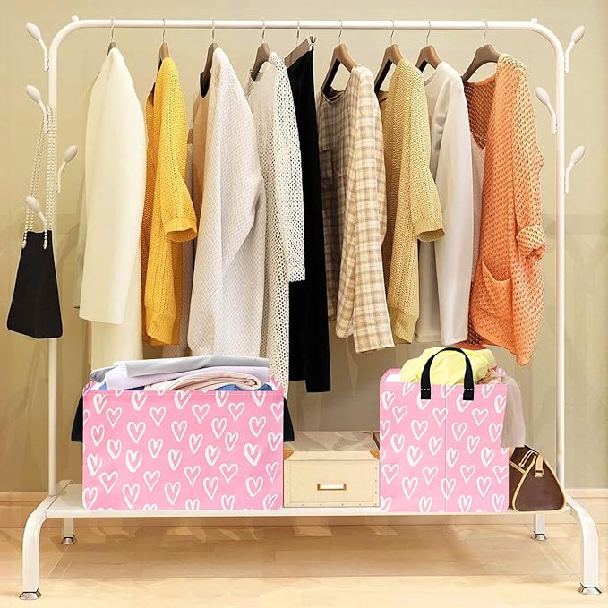 Rec Heart Print Box Hamper Storage Basket Collapsible Organizer Bin Gift Shelf Baskets for Home and Kitchen Storage
