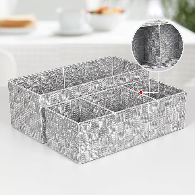 Toilet Tank Paper Basket Topper Set of 2, Waterproof Bathroom Basket with Divider for Organizer, Wicker Storage Baskets-Rustic Farmhouse Bathroom Decor